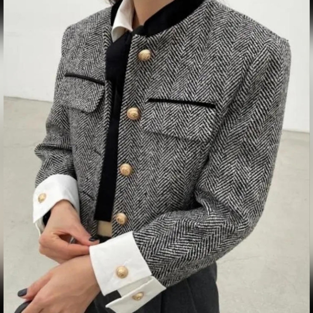 Fishbone Tweed Blazer